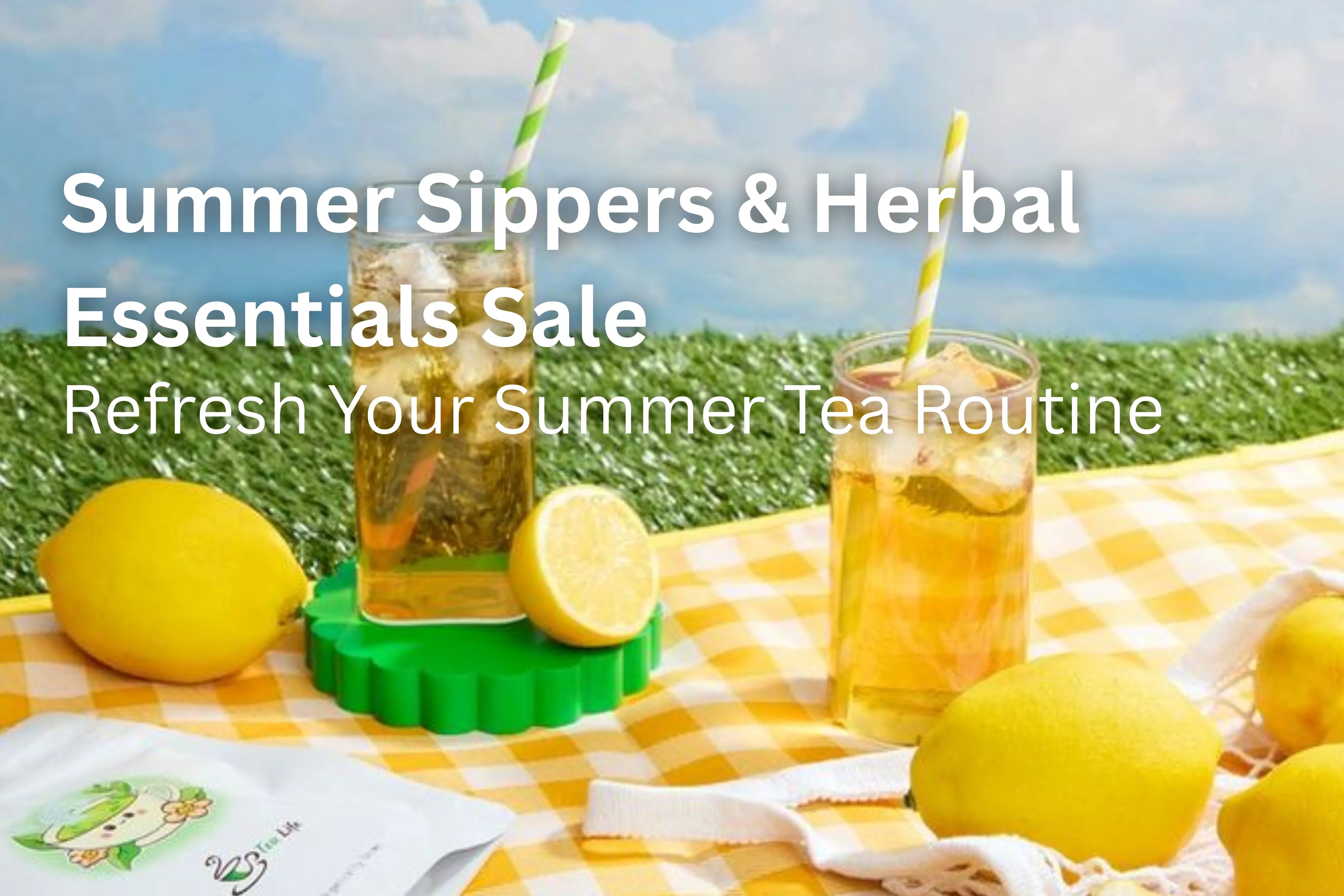 Summer Sippers Tea Sale Hero Image with Lemons and Iced Tea