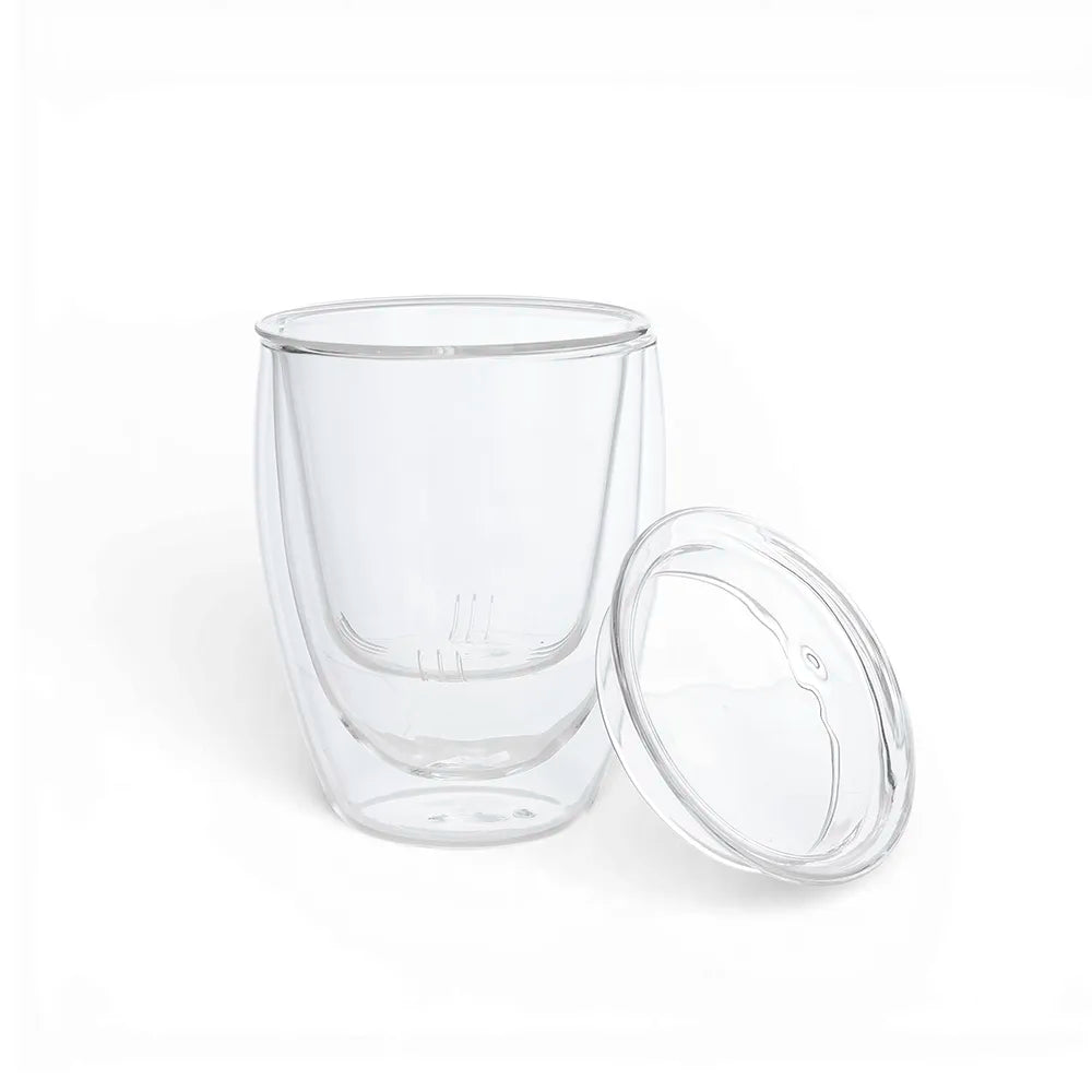 Top Hat Dual Glass Cup with Lid and Strainer